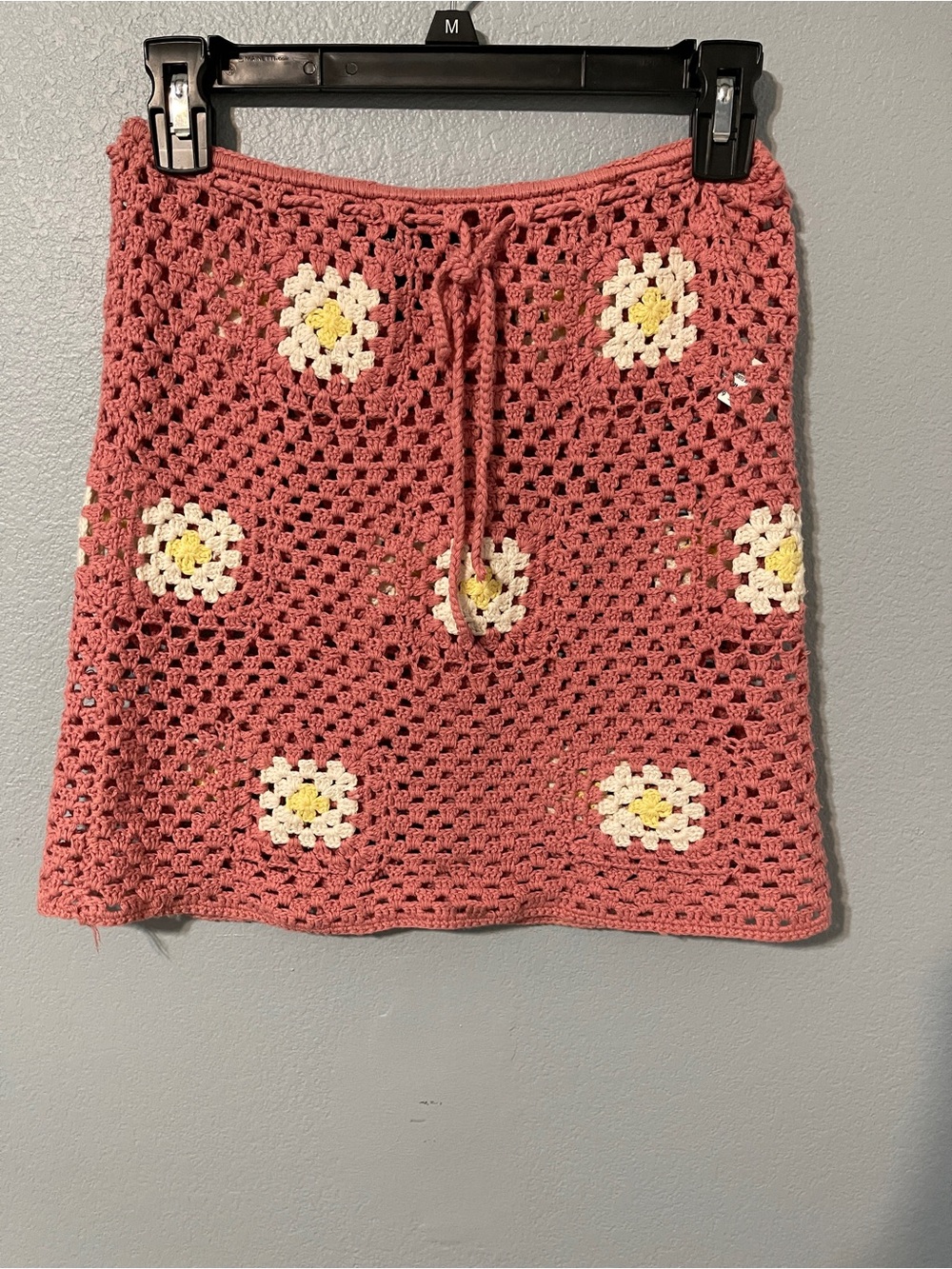 Forever 21 Cotton Crochet Pink Floral Skirt Small Retro 70s Festival Boho Hippie